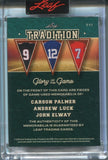 2025 Carson Palmer Andrew Luck John Elway Leaf Glory of the Game SPECKLE TRADITION TRIPLE GAME USED JERSEY NUMBER 9/9 RELIC #T-11 Bengals Colts Broncos