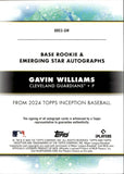 2024 Gavin Williams Topps Inception ROOKIE & EMERGING STAR PURPLE AUTO 100/199 AUTOGRAPH RC #BRES-GW Cleveland Guardians