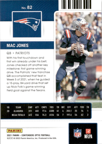 2021 Panini Contenders Draft MAC JONES RC Draft Class QB