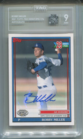2021 Bobby Miller Topps Pro Debut AUTO AUTOGRAPH TAG 9 #PD-176 Los Angeles Dodgers 5194