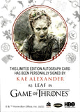 2022 Kae Alexander as Leaf Rittenhouse Game of Thrones Volume 2 RED INK AUTO AUTOGRAPH #_KAAL 2