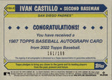 2022 Ivan Castillo Topps Update BLACK ROOKIE 1987 DESIGN AUTO 161/199 AUTOGRAPH RC #87BA-IC San Diego Padres