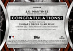 2022 J.D. Martinez Topps Museum Collection PRIMARY PIECES QUAD JERSEY BAT 75/99 RELIC #SPPPQR-JM Boston Red Sox