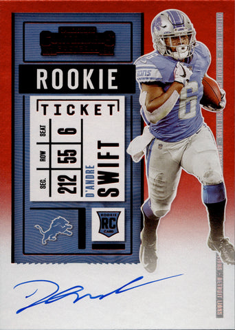 2020 D'Andre Swift Panini Contenders RED ZONE ROOKIE TICKET AUTO AUTOGRAPH RC #115 Detroit Lions