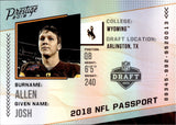 2018 Josh Allen Panini Prestige NFL PASSPORT ROOKIE RC #PP-JA Buffalo Bills