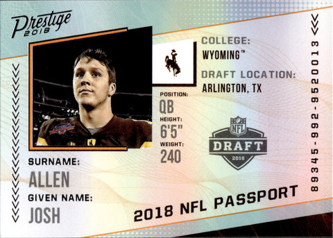 2018 Josh Allen Panini Prestige NFL PASSPORT ROOKIE RC #PP-JA Buffalo Bills