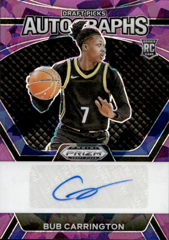 2024 Bub Carrington Panini Prizm Draft Picks PURPLE CRACKED ICE ROOKIE AUTO 39/99 #DPA-CCG Washington Wizards