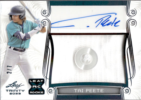 2023 Tai Peete Leaf Trinity BLACK BUTTON AUTO 2/7 AUTOGRAPH RELIC #PA-TP1 Seattle Mariners