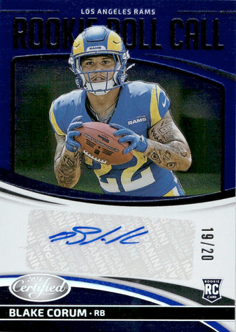 2024 Blake Corum Panini Certified BLUE ETCH ROOKIE ROLL CALL AUTO 19/20 AUTOGRAPH RC #RRC-BCM Los Angeles Rams