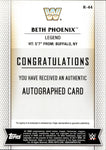 2017 Beth Phoenix Topps WWE Women's Division ROSTER AUTO 11/99 AUTOGRAPH #R-44 WWE HOF