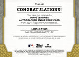 2024 Luis Matos Topps Tier One ROOKIE JERSEY AUTO 165/199 AUTOGRAPH RELIC #T1AR-LM San Francisco Giants