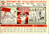 1956 Hector Lopez Topps ROOKIE RC #16 Kansas City Athletics BV $20