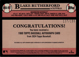 2024 Blake Rutherford Topps Series 2 ROOKIE 1989 DESIGN BLACK AUTO 137/199 AUTOGRAPH RC #89BA-RUT Washington Nationals