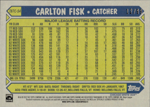 2022 Carlton Fisk Topps Update 1987 CHROME SILVER PACK MOJO GREEN 12/9