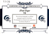 2008 Fred Dryer Panini National Treasures SIGNATURE PATCHES AUTO 13/26 AUTOGRAPH #98 Los Angeles Rams
