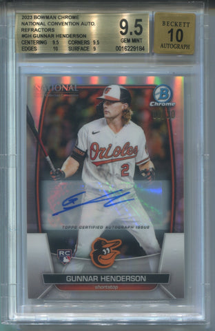 2023 Gunnar Henderson Bowman Chrome NATIONAL CONVENTION REFRACTOR ROOKIE AUTO 09/30 AUTOGRAPH RC BGS 9.5/10 #MLB-7 Baltimore Orioles 9184