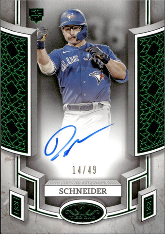 2024 Davis Schneider Topps Tier One EMERALD GREEN ROOKIE BRK OUT AUTO 14/49 AUTOGRAPH RC #BOA-DS Toronto Blue Jays