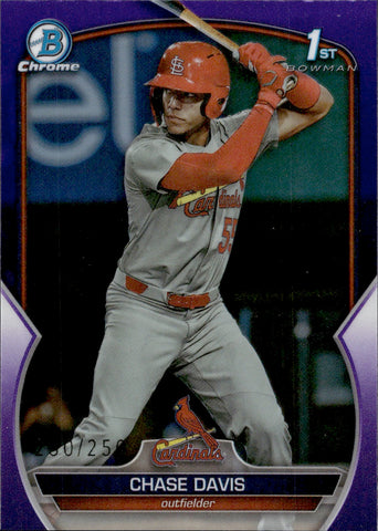 2023 Chase Davis Bowman Chrome Draft 1ST BOWMAN PURPLE REFRACTOR 230/250 #BDC-48 St. Louis Cardinals