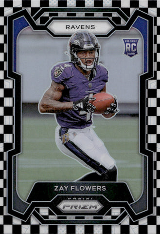 2023 Zay Flowers Panini Prizm BLACK & WHITE CHECKERBOARD ROOKIE RC #307 Baltimore Ravens