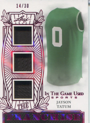 2024 Jayson Tatum Leaf In the Game Used THE FRANCHISE PINK FOIL TRIPLE MEMORABILIA JERSEY 14/30 RELIC #TE-JT1 Boston Celtics