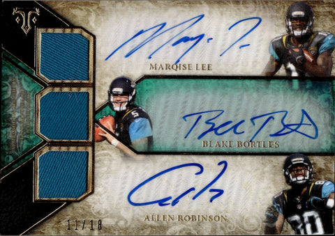 2014 Blake Bortles Allen Robinson Marquise Lee Topps Triple Threads TRIPLE JERSEY AUTO 11/18 AUTOGRAPH RELIC #TTART-13 Jacksonville Jaguars