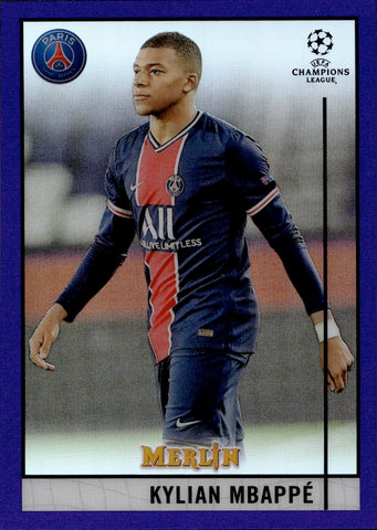 2020-21 Kylian Mbappe Topps Merlin Collection Chrome PURPLE REFRACTOR 081/299 #100 Paris Saint-Germain