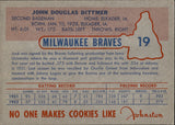 1953 Jack Dittmer Johnson Cookies ROOKIE RC #19 Milwaukee Braves