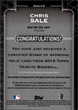 2019 Chris Same Topps Tribute STAMP OF APPROVAL JERSEY 078/150 RELIC #SOA-CS Boston Red Sox