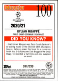 2020-21 Kylian Mbappe Topps Merlin Collection Chrome PURPLE REFRACTOR 081/299 #100 Paris Saint-Germain