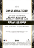 2023 Nolan Gorman Topps Inception ROOKIE BLACK AUTO 02/10 AUTOGRAPH RC #BRES-NGO St. Louis Cardinals
