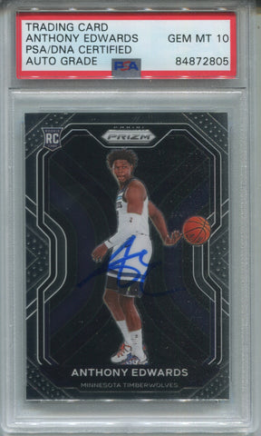 2020-21 Anthony Edwards Panini Prizm PSA/DNA CERTIFIED AUTHENTIC 10 AUTO AUTOGRAPH ROOKIE RC #258 Minnesota Timberwolves 2805
