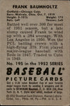 1952 Frank Baumholtz Bowman #195 Chicago Cubs BV $15