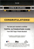 2023 Corbin Burnes Topps Tribute GOLD AUTO 35/75 AUTOGRAPH #TA-CB Milwaukee Brewers