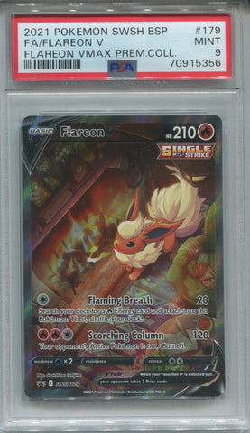 2021 FA/ Flareon V Pokemon SWSH Black Star Promo FLAREON VMAX PREMIUM COLLECTION PSA 9 #179 5356