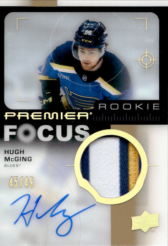2023-24 Hugh McGing Upper Deck Premier FOCUS ROOKIE PATCH AUTO 45/49 AUTOGRAPH RELIC #PFR-HU St. Louis Blues