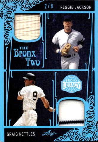 2023 Reggie Jackson Graig Nettles Leaf A Bronx Legacy BLUE THE BRONX TWO BAT JERSEY 2/8 RELIC #TBT-6 New York Yankees HOF