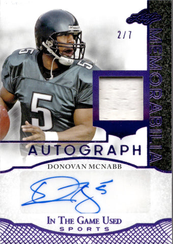 2024 Donovan McNabb Leaf In the Game Used GAME-USED AUTOGRAPH MEMORABILIA AUTO JERSEY PURPLE 2/7 #IGA-DM1 Philadelphia Eagles