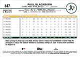 2024 Paul Blackburn Topps Series 2 TEAM COLOR BORDER VARIATION #647 Oakland A's