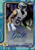 2025 Chris Paul Jr. Topps Chrome TEAL LAVA REFRACTOR AUTOGRAPH ROOKIE 35/299 AUTO RC #RRA-CPJ Los Angeles Rams