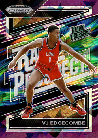 2024-25 VJ Edgecomb Panini Prizm Draft Picks PURPLE ICE RATED PROSPECT 128/149 #17 Philadelphia 76ers