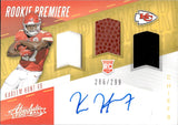 2017 Kareem Hunt Panini Absolute ROOKIE PREMIERE TRIPLE RELIC AUTO 286/299 RC JERSEY BALL PATCH AUTOGRAPH #226 Kansas City Chiefs