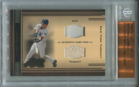 2004 Hideki Matsui Playoff Prime Cuts MATERIAL COMBOS DUAL BASE & BASEBALL 07/25 RELIC #19 New York Yankees