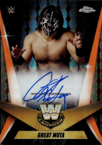2025 Great Muta Topps Chrome WWE ORANGE GEOMETRIC REFRACTOR LEGEND AUTO 18/25 AUTOGRAPH #LCA-GM WWE Legend