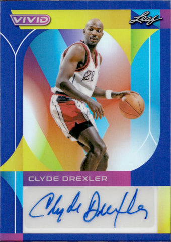 2023 Clyde Drexler Leaf Vivid BLUE AUTO 23/30 AUTOGRAPH #VA-CD1 Houston Rockets HOF