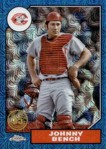 2022 Johnny Bench Topps Series 2 1987 SILVER PACK MOJO BLUE REFRACTOR 006/150 #T87C2-95 Cincinnati Reds HOF