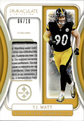 2024 T.J. Watt Panini Immaculate Collection REMARKABLE MEMORABILIA PATCH 06/10 RELIC #RM-TJW Pittsburgh Steelers
