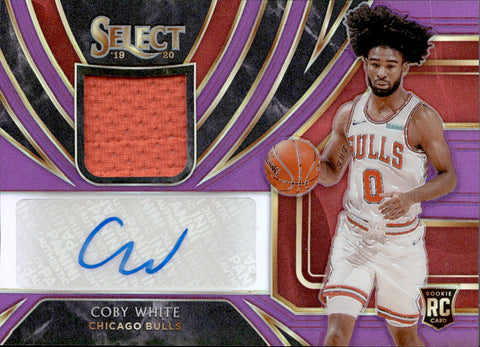 2019-20 Coby White Panini Select PURPLE ROOKIE JERSEY AUTO 85/99 AUTOGRAPH RELIC RC #RJA-CBW Chicago Bulls