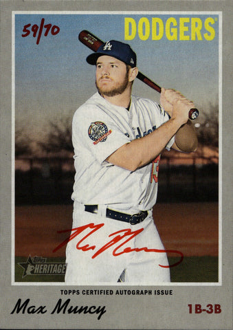 2019 Max Muncy Topps Heritage REAL ONE RED INK AUTO 59/70 AUTOGRAPH #ROA-MMU Los Angeles Dodgers