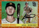 2025 Jackson Merrill Topps Chrome Platinum Anniversary ORANGE TOILE REFRACTOR 16/25 #123 San Diego Padres