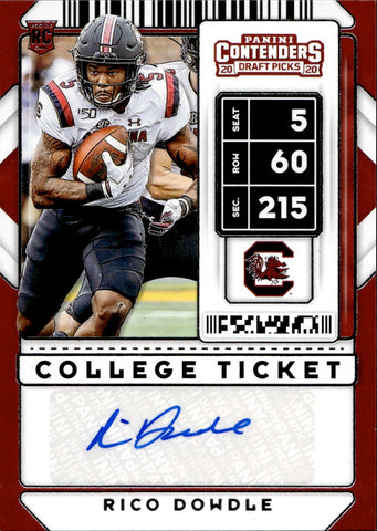 2020 Rico Dowdle Panini Contenders Draft Picks COLLEGE TICKET ROOKIE AUTO AUTOGRAPH #267 Carolina Panthers